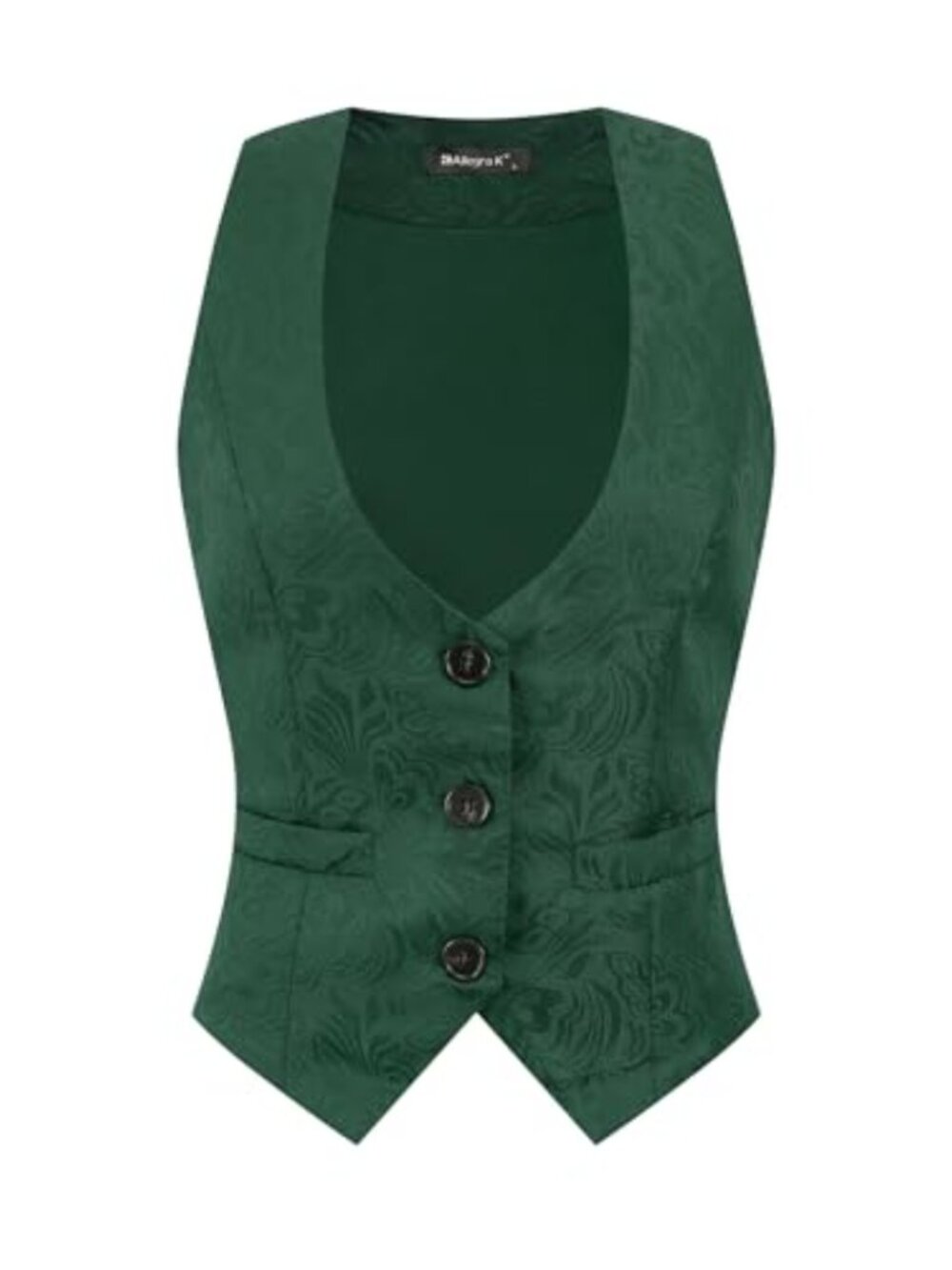 Vintage Jacquard Suit Vest with Pockets for Women, Sleeveless Waistcoat